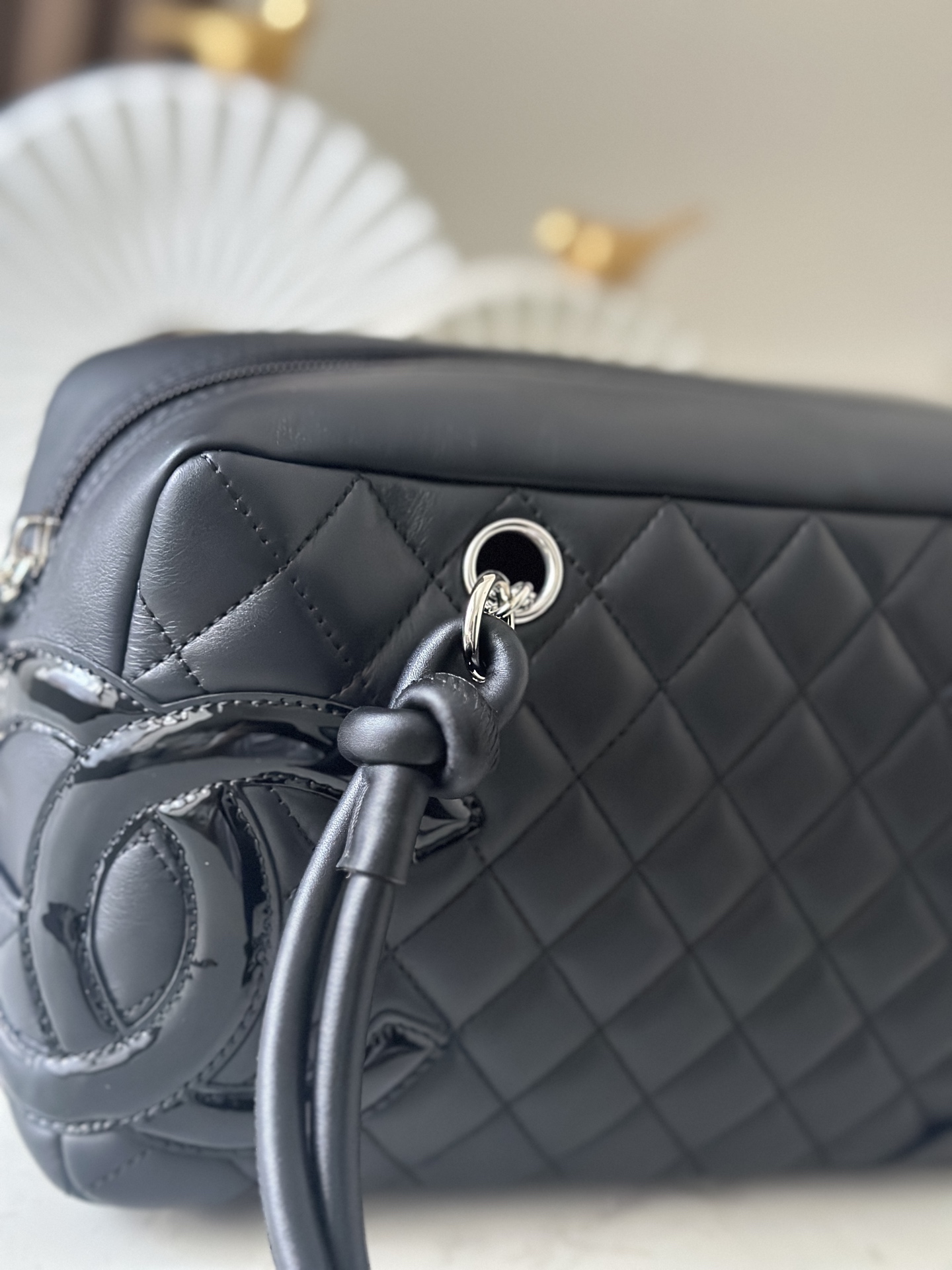 Black Quilted Cambon Bowling Bag with Silver Hardware - Mocuir