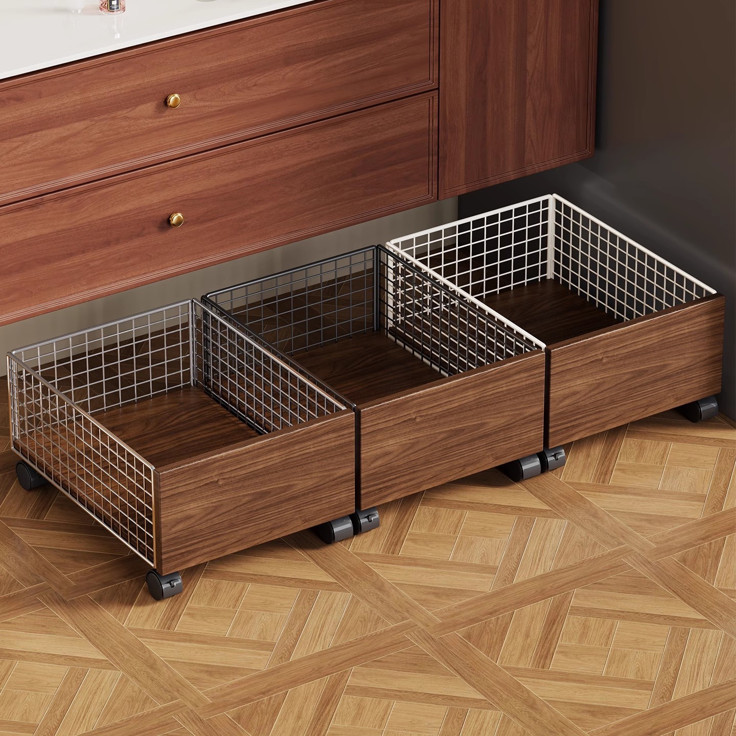 Dirty Clothes Basket under the Bathroom Cabinet, Dirty Clothes Storage Basket, Household Large-Capacity Wheeled Removable Bathroom Cart Laundry Basket