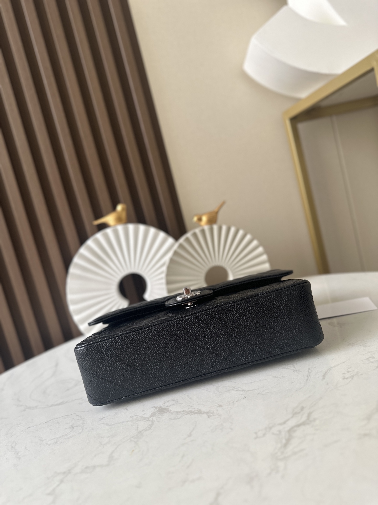 Black Caviar Quilted Medium Classic Flap Bag with Silver Hardware - Mocuir