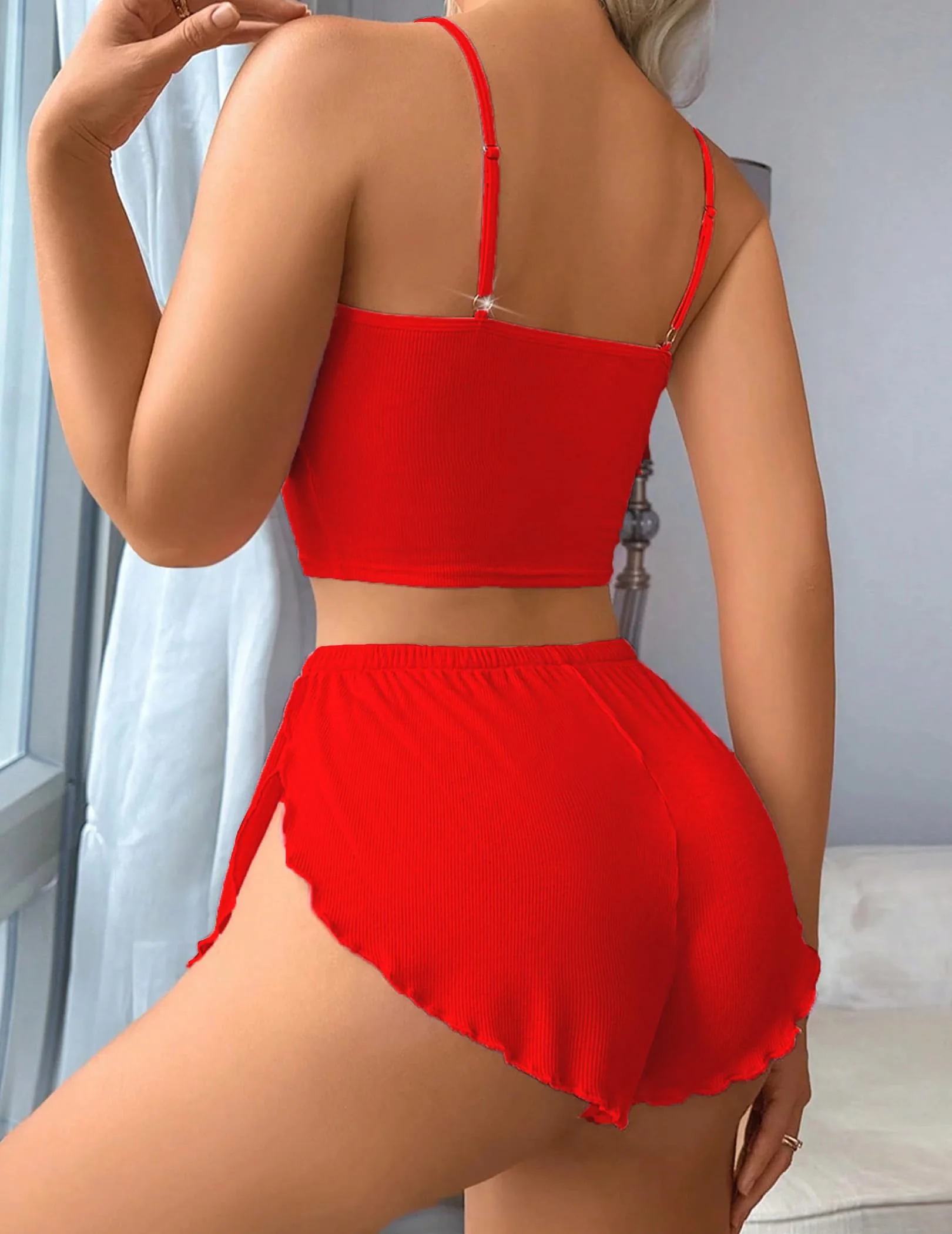 Women's Pajama Sets 2 Piece PJ Sets for Women Sleepwear Ribbed Pajama Side Slit Nightwear Lingerie