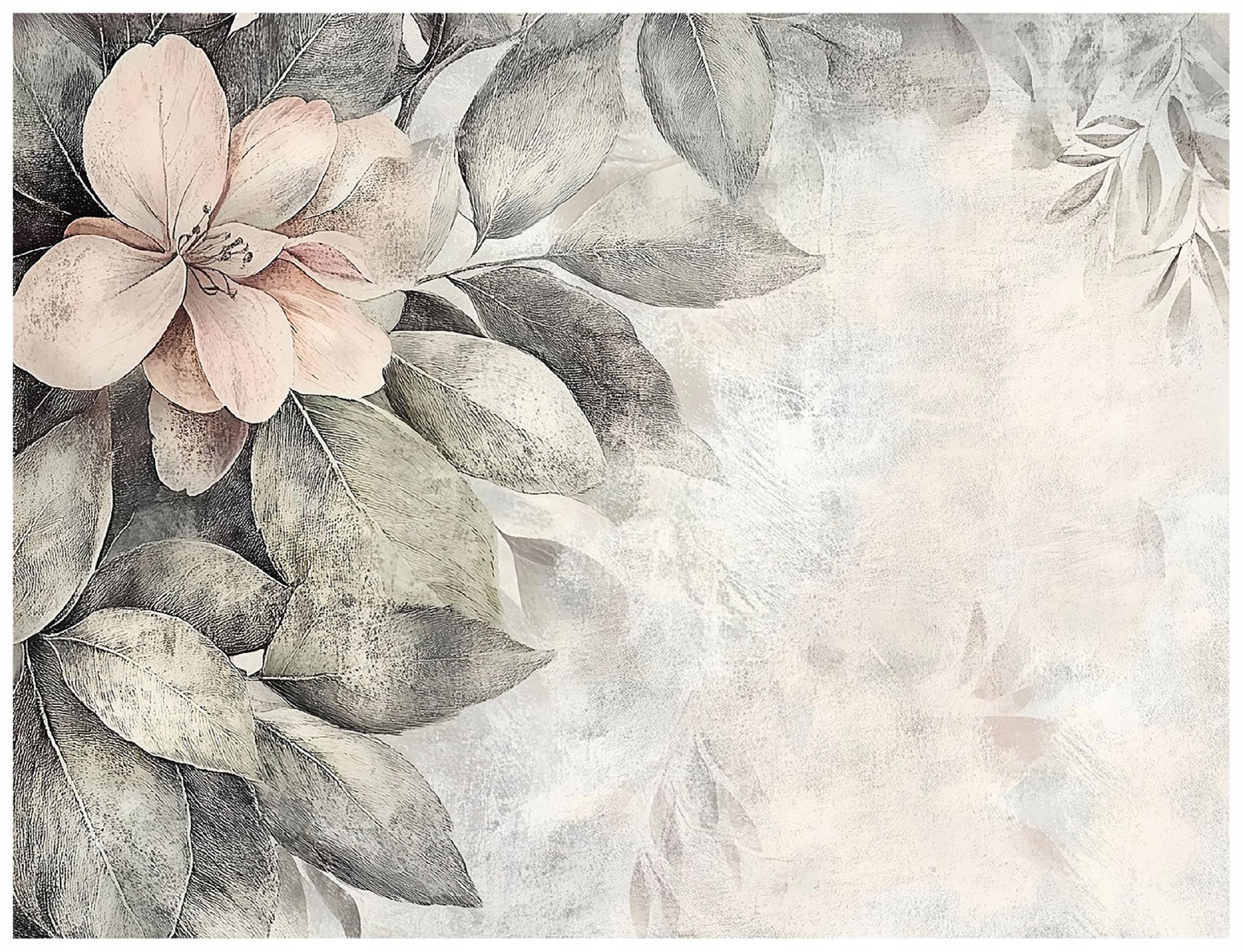 Vintage leaves and flowers concrete wall mural for bedroom or living room,