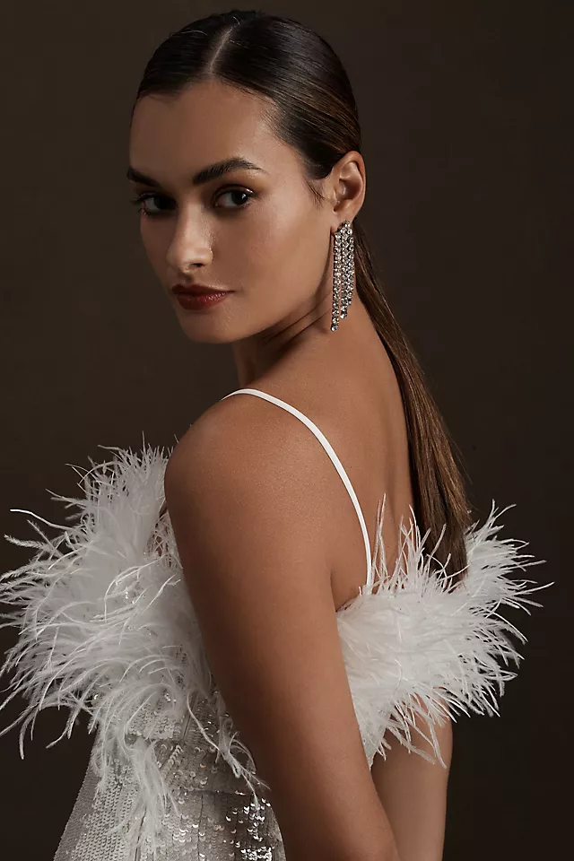 Sparkling Feather & Sequin Mini Dress SILVER