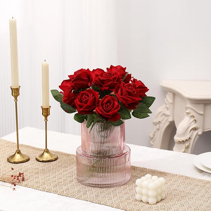 VASEA Ribbed Glass Vase, Flower Vase