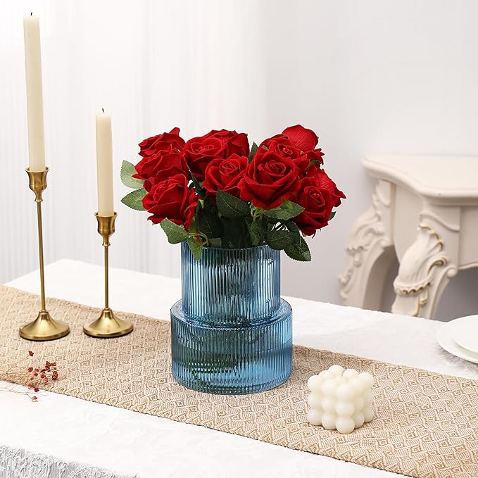 VASEA Ribbed Glass Vase, Flower Vase