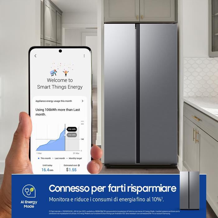 SAMSUNG - Frigorifero side by side RS70F65QDTEF Classe D-Metal Inox