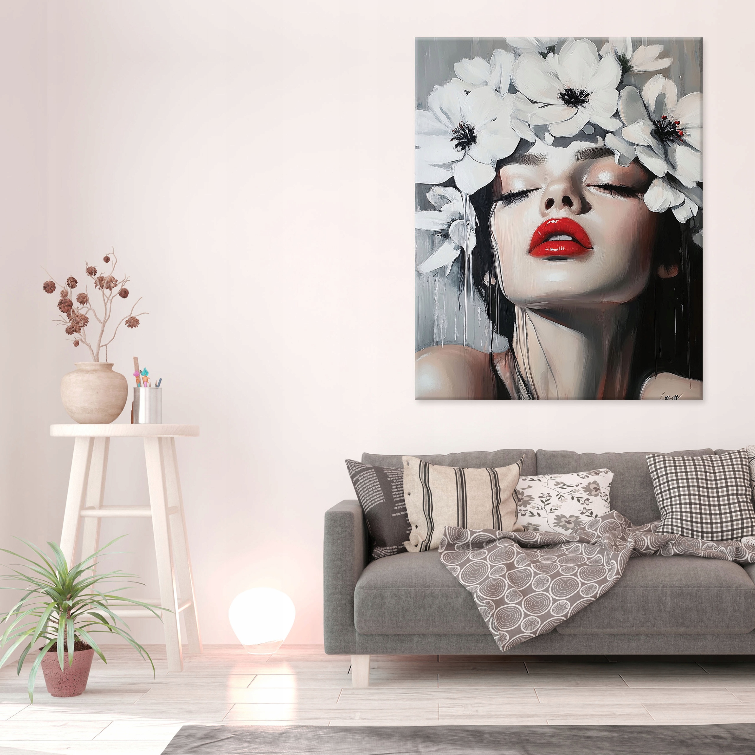 Painting of a woman with flowers for the bedroom, living room, or kitchen on canvas, 40x30