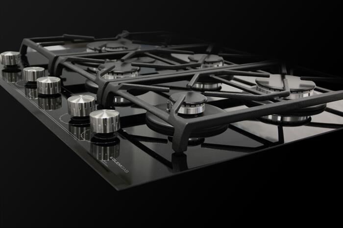 GLEM GAS - Piano cottura a gas GV64TXBK 4 fuochi 60cm-Nero Lucido