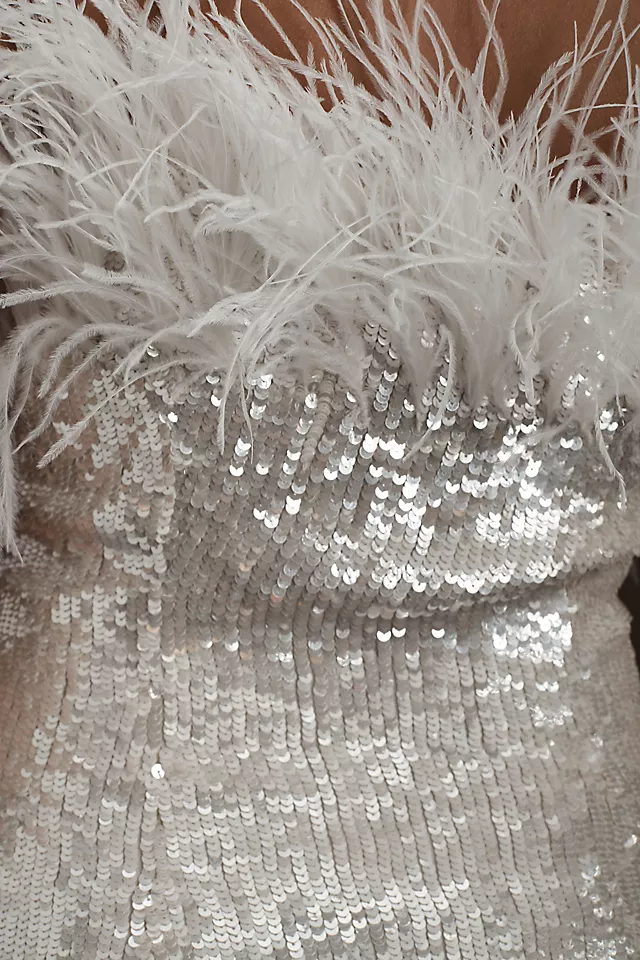 Sparkling Feather & Sequin Mini Dress SILVER