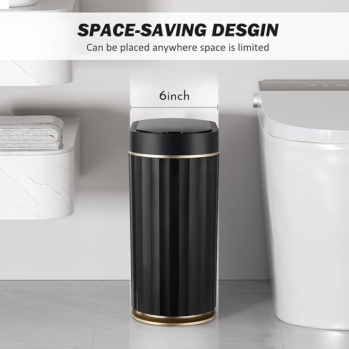 SMARTTOSS Black Bathroom Trash Can with