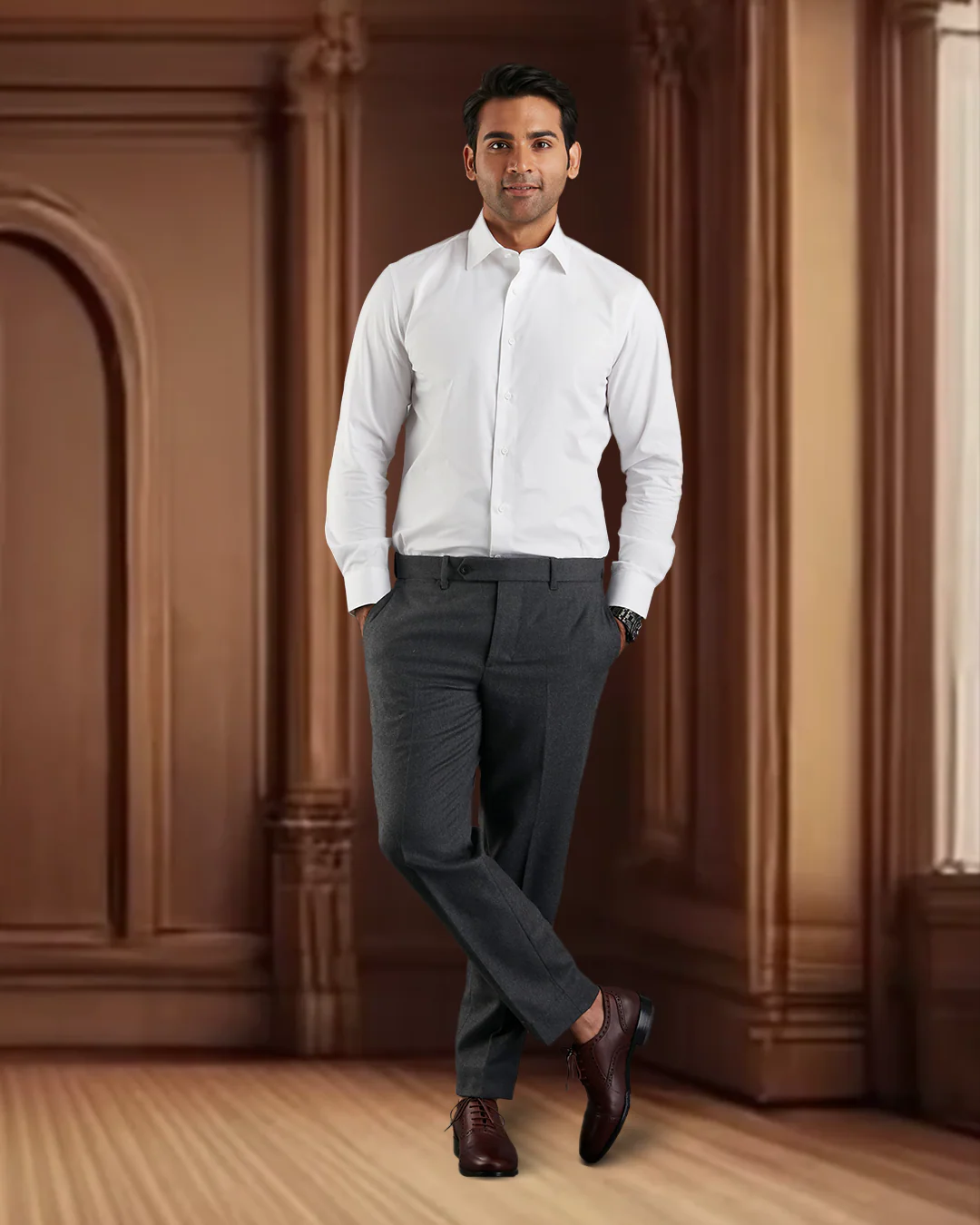 Dark Grey Wool Flannel Dress Pant