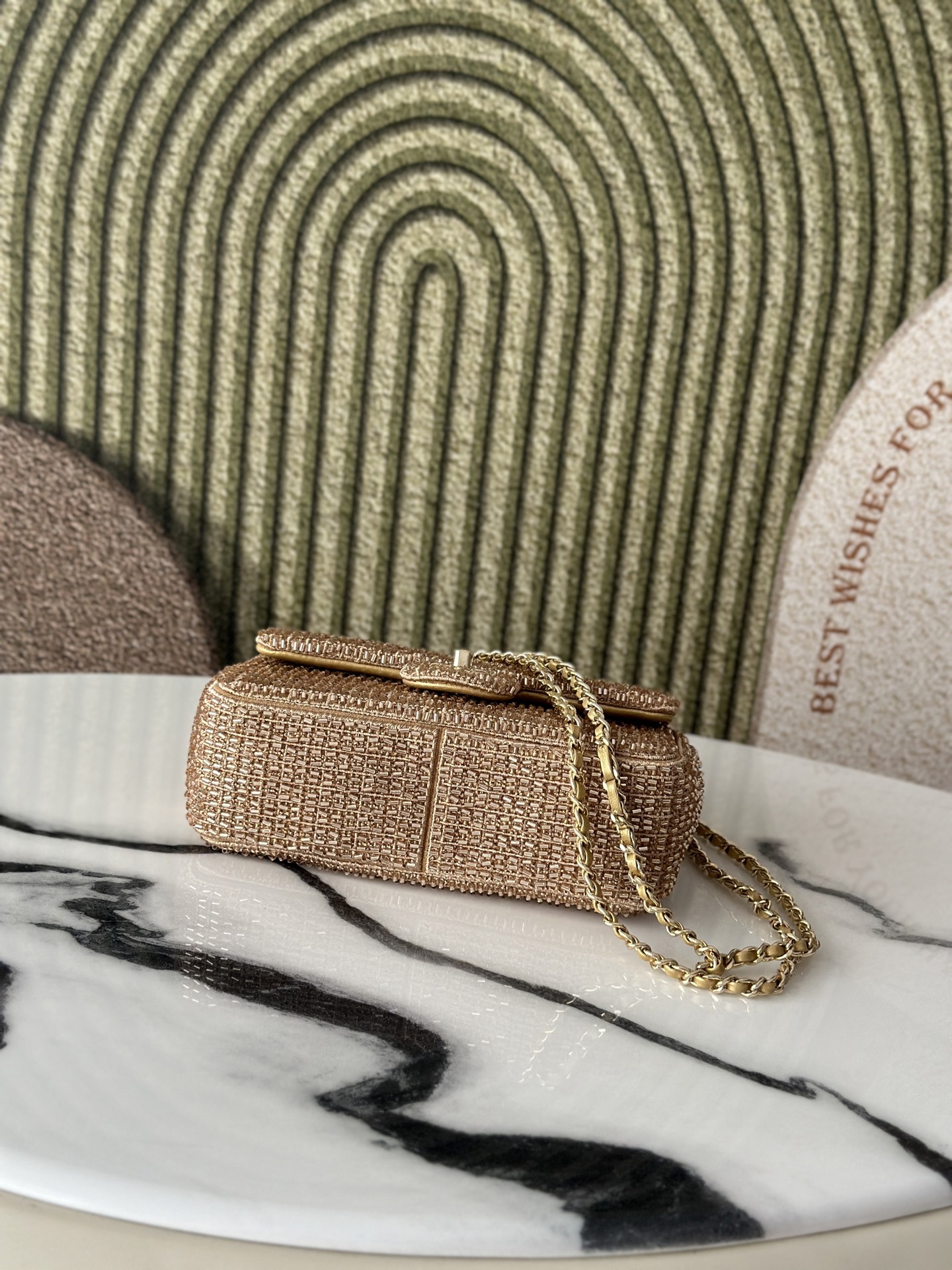 Classic Flap Mini in Gold Crystal Embellished Lambskin with Gold-Tone Hardware - Mocuir