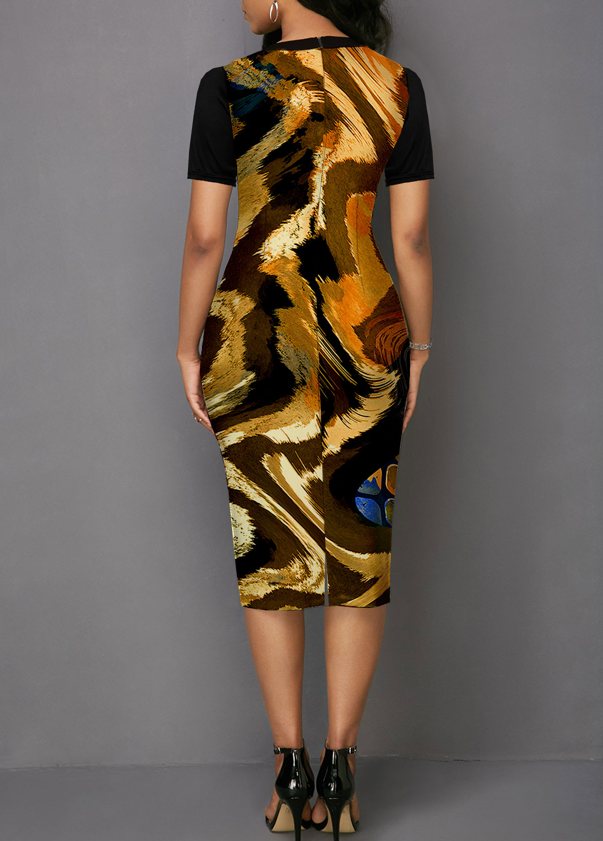 Cutout Front Printed Short Sleeve Dress