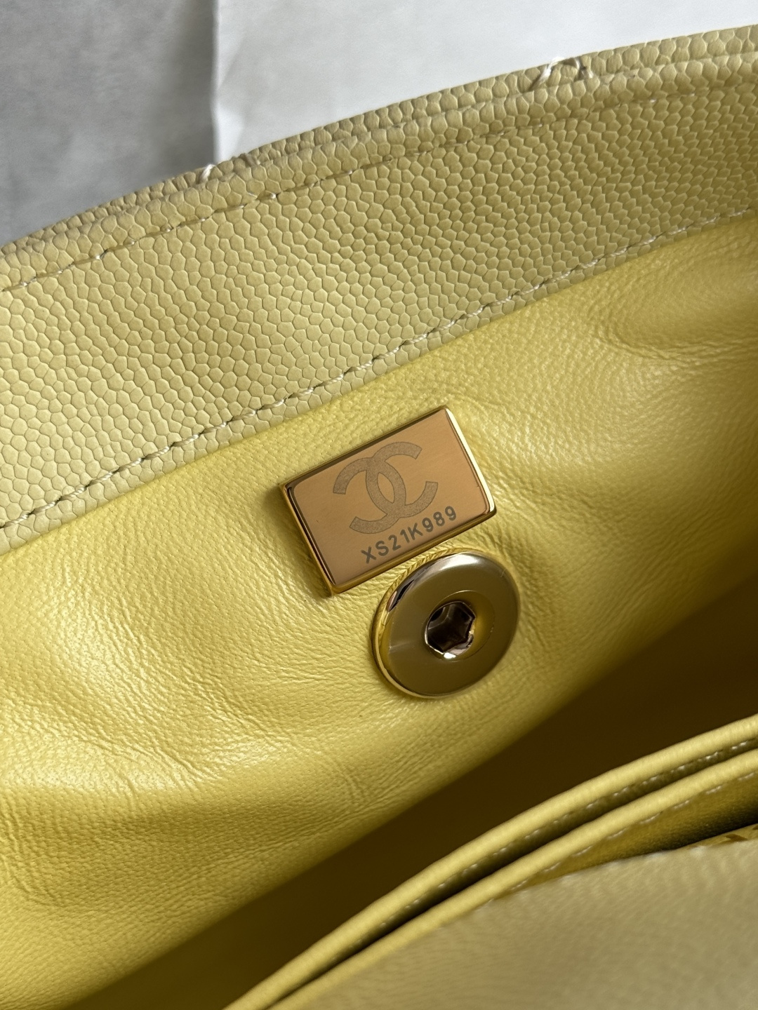 Small Coco Handle Flap Bag in Yellow Quilted Caviar Leather with Light Gold-Tone Hardware - Mocuir