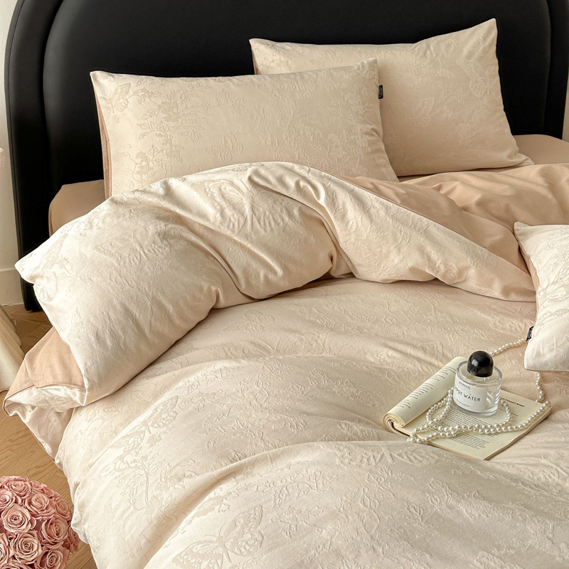 Long-staple cotton 60 thick woven cotton Jacquard four-piece cotton barrier-free high-grade quilt cover bedding