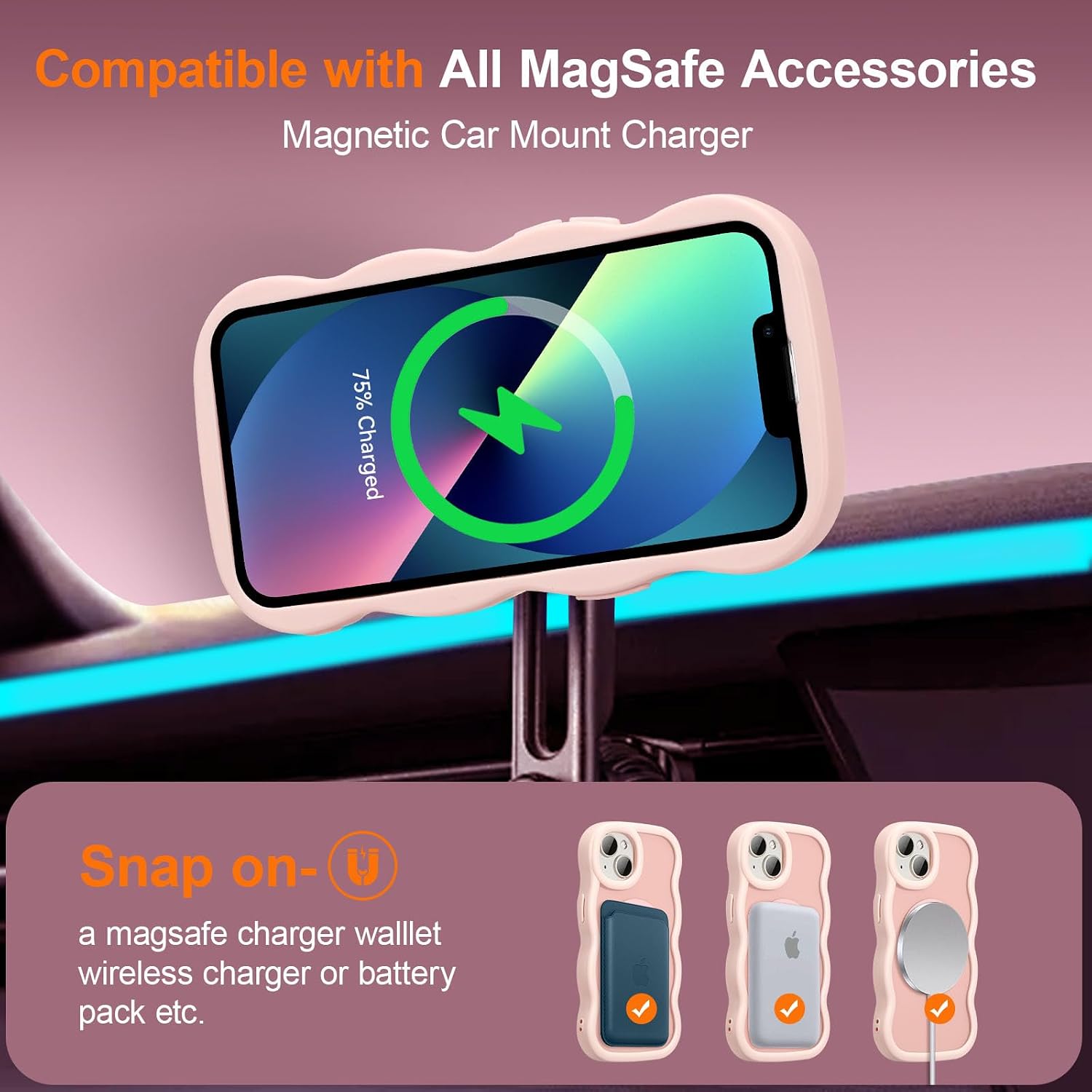 Magnetic for iPhone 14 Case & iPhone 13 Case, Compatible with MagSafe, 2025 Transparent Wave Frame Design Soft Edge Cover Cute Clear Matte Shockproof Protective Phone Cover, Pink