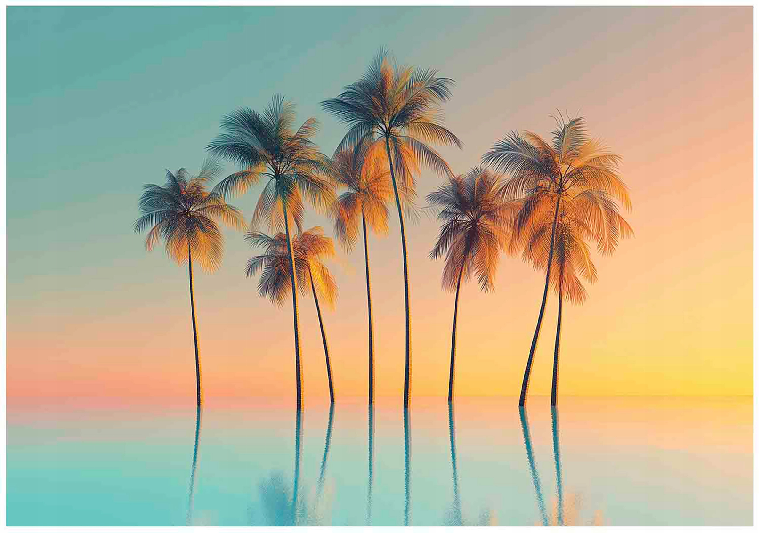 Palm tree sunset nature wall mural for bedroom or living room