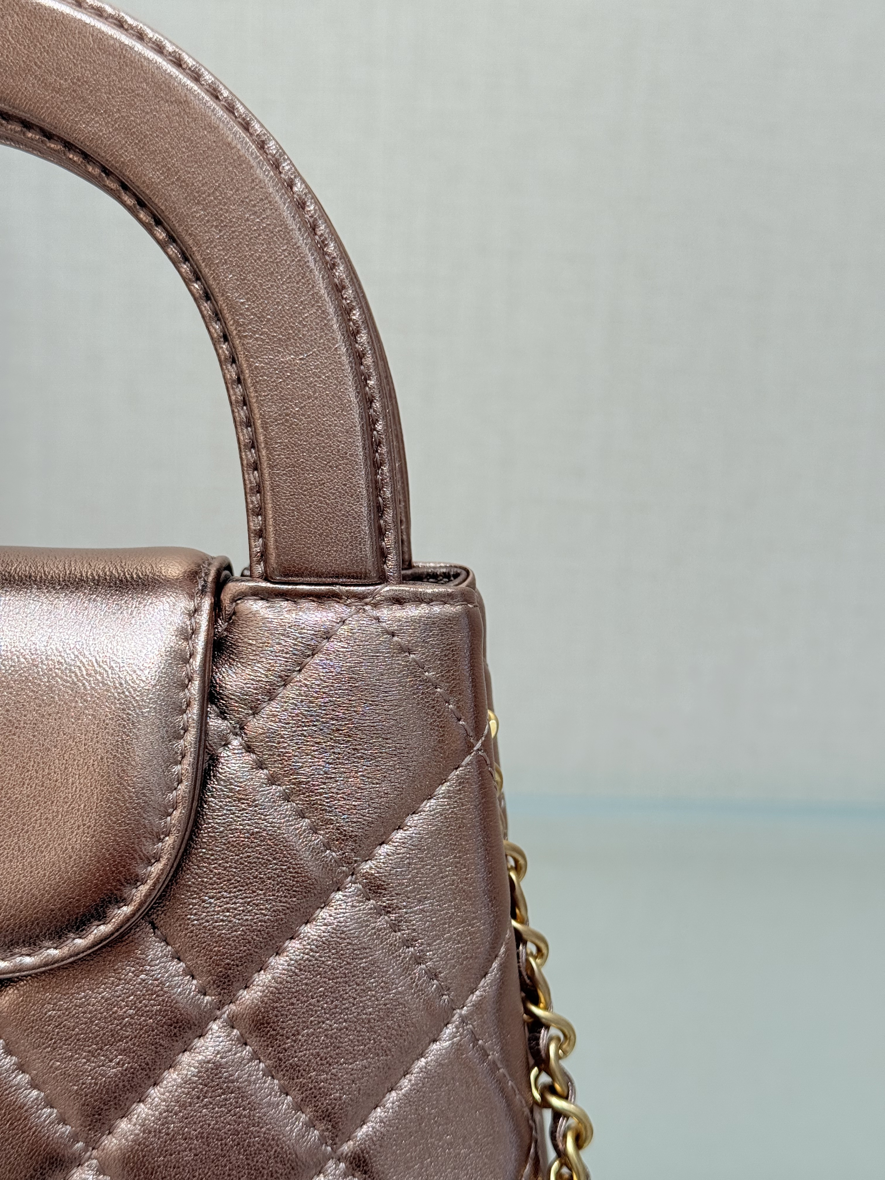 Mini Kelly Bag with Handle（Metallic Rose Gold ） - Mocuir