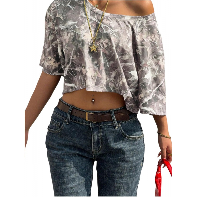 Women's Y2k Camo Print Off The Shoulder