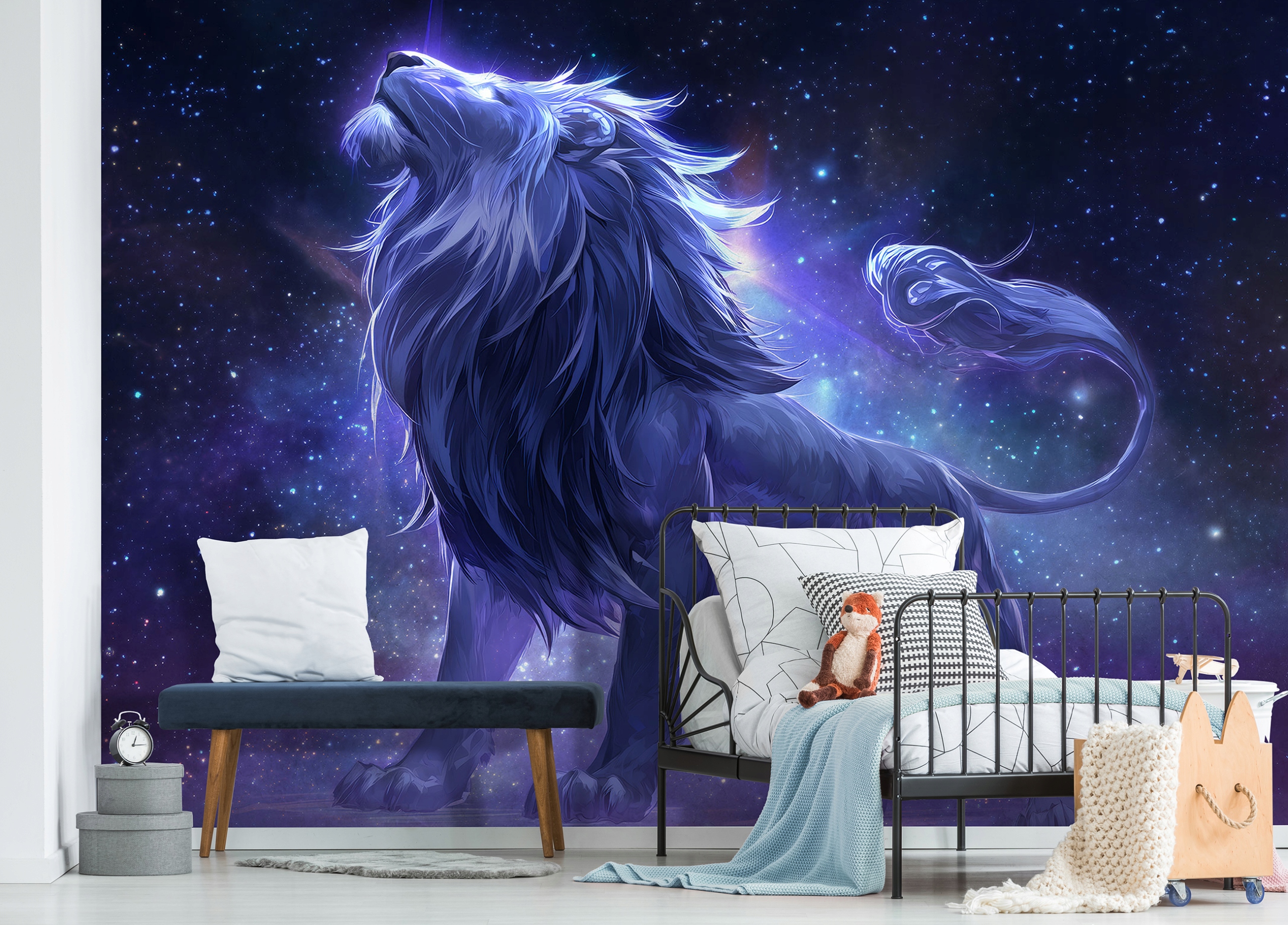 Wall mural for children lion animals stars space children's wallpaper