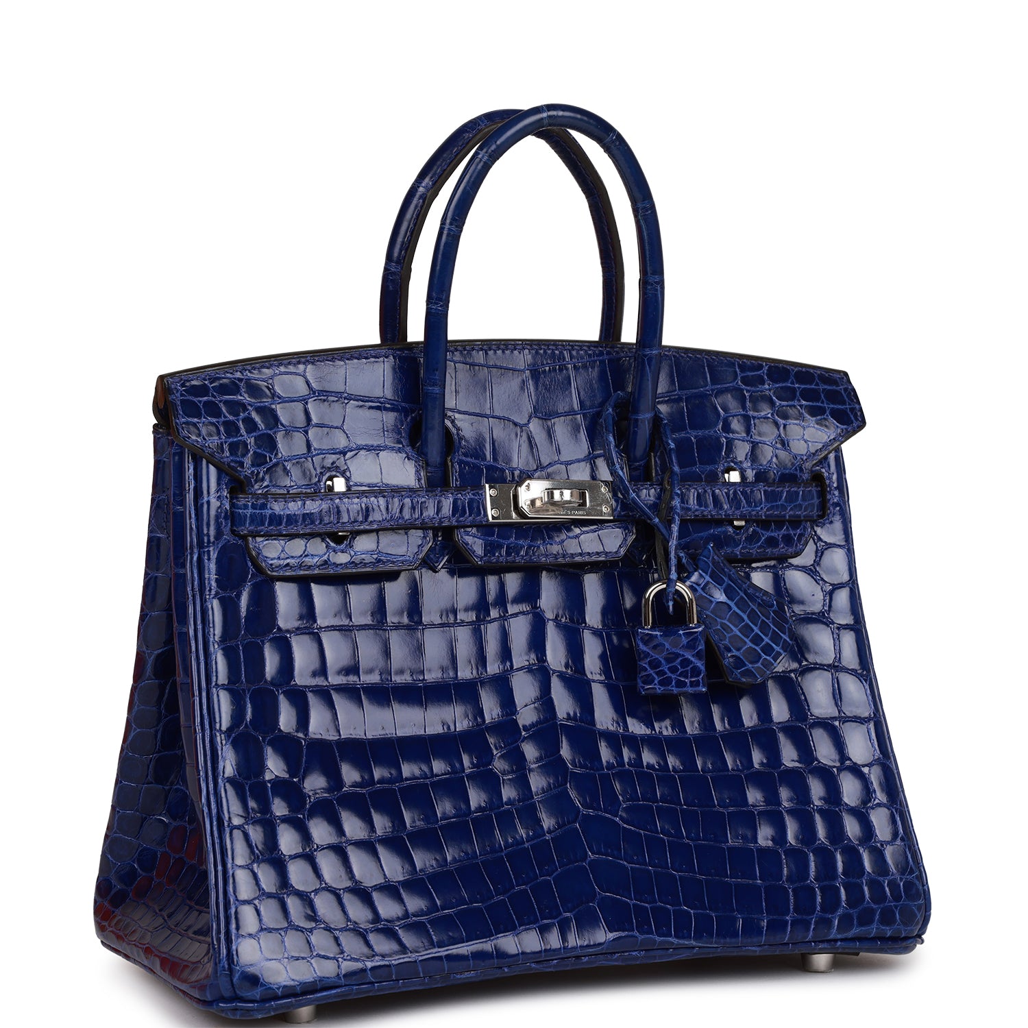 Birkin 25 Bleu Electric Shiny Niloticus Crocodile Palladium Hardware