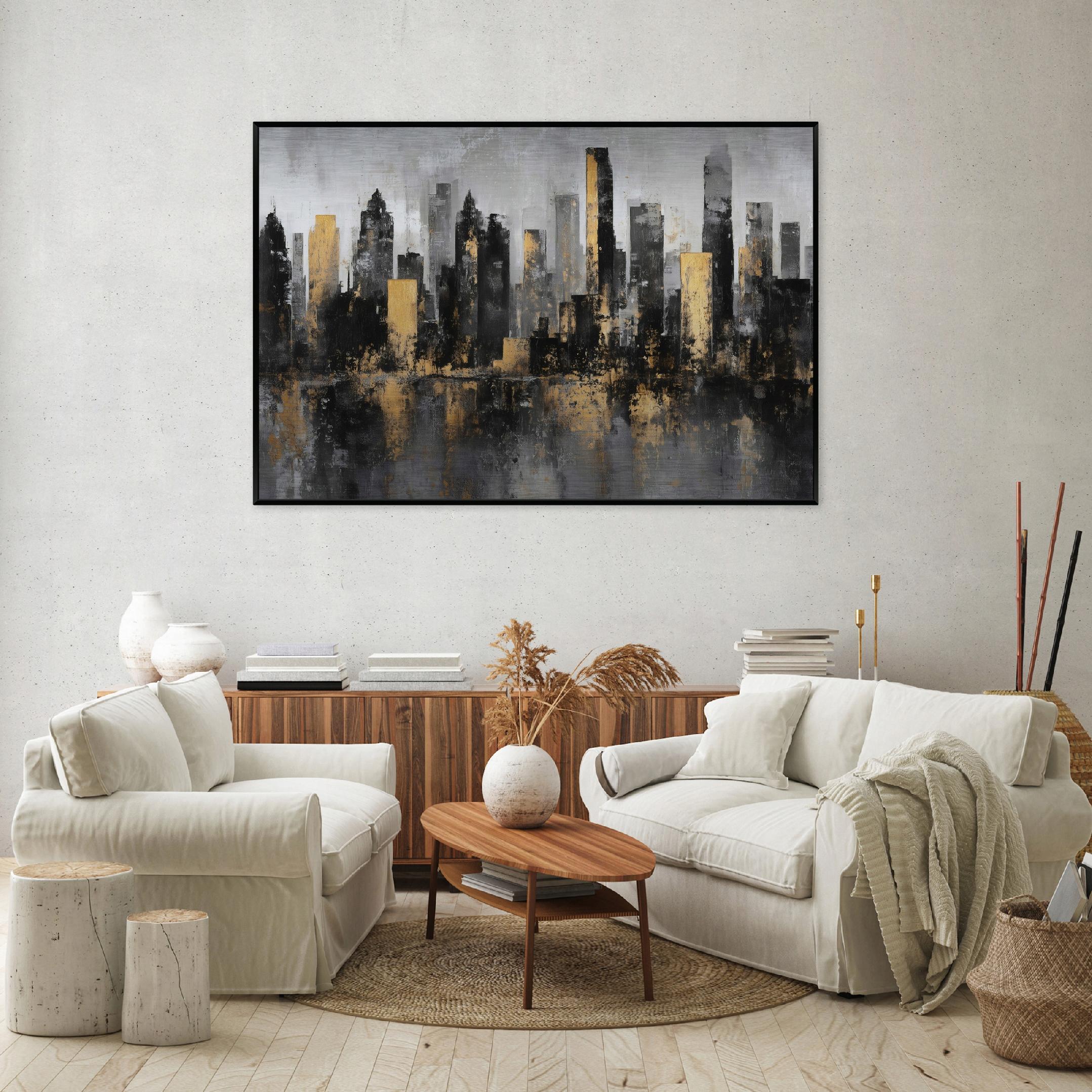 Metal painting in a black frame, urban abstract art, living room, bedroom, 120x80