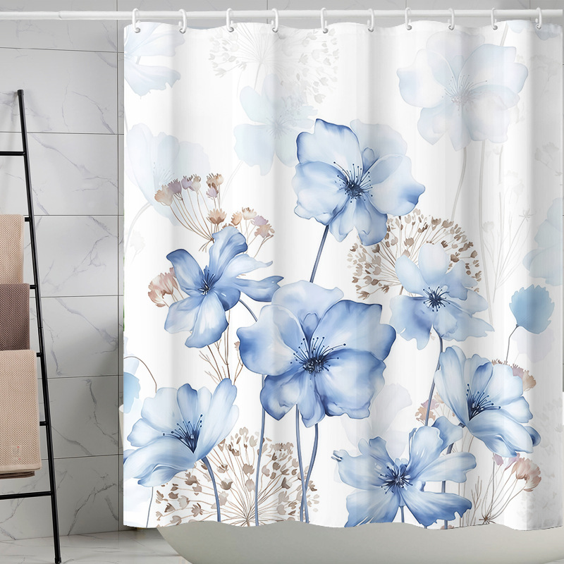 Digital printing watercolor ink flower simple geometric shower curtain waterproof and moisture-proof sanitary interval