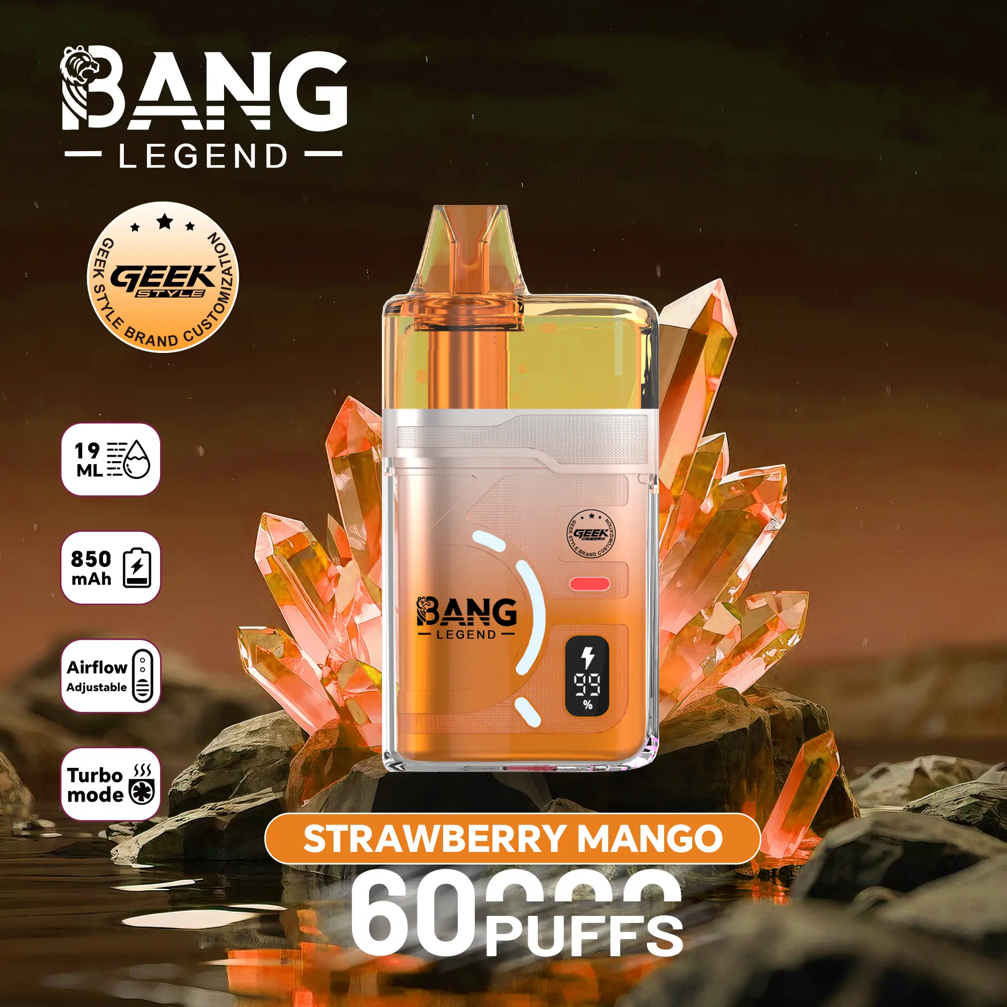 【New Arrive】Bang Legend Geek 60000 60K Puffs Airflow Adjustable & Turbo Mode Disposable Vape