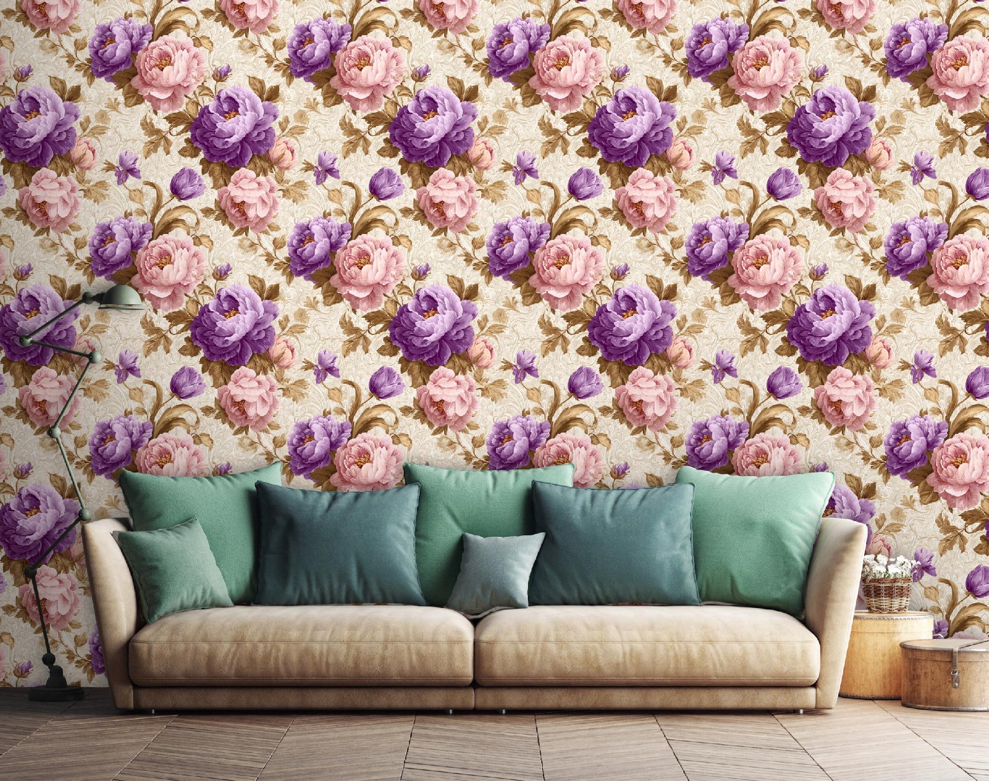 Vintage floral wallpaper on non-woven fabric for living room and bedroom walls