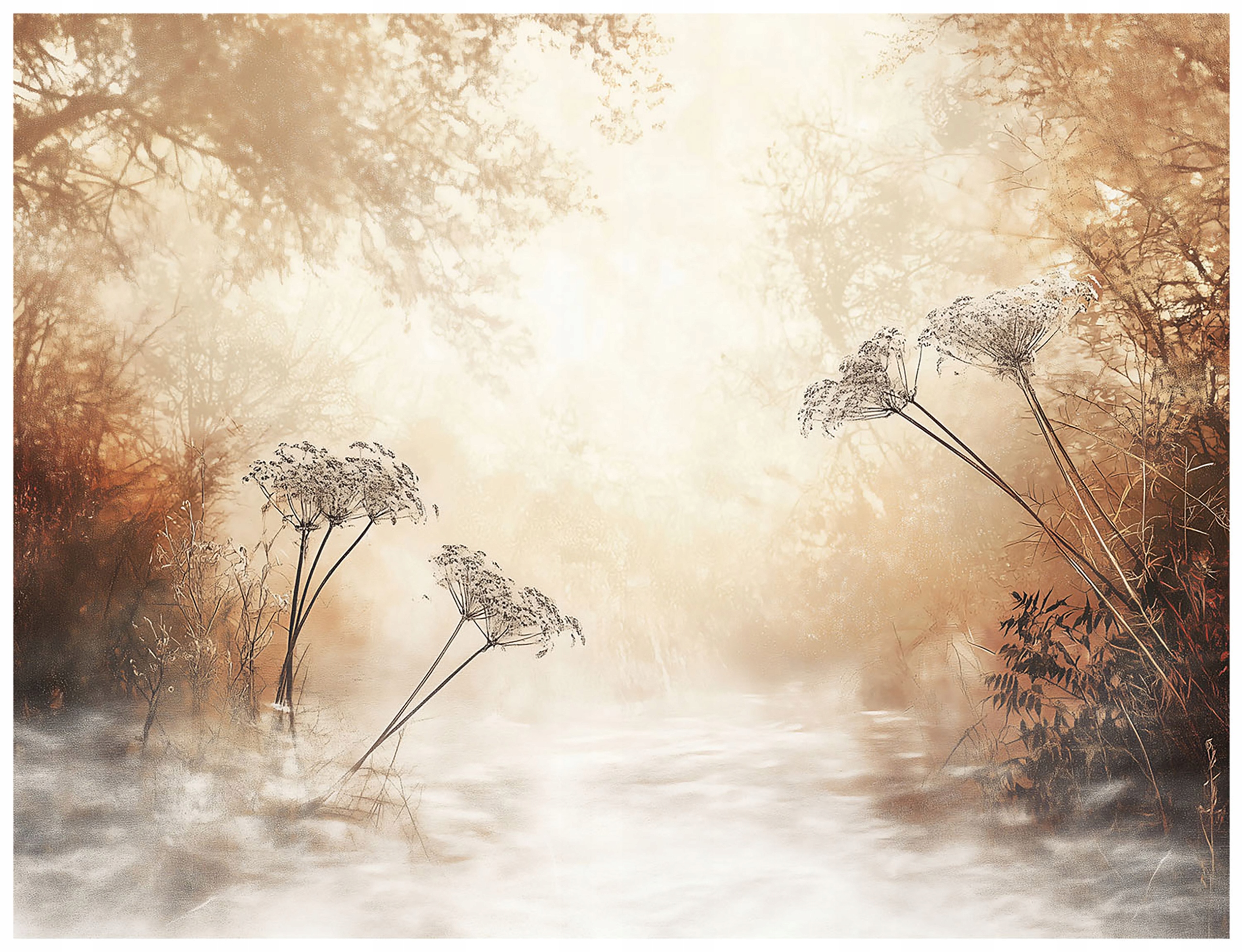 Boho beige forest tree wall mural on non-woven fabric, bedroom, living room, wallpaper