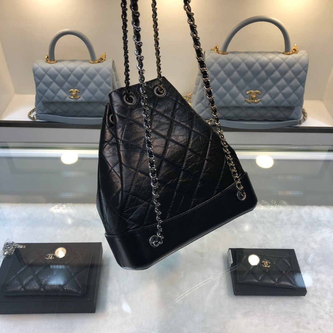 Gabrielle Small Quilted Aged Calfskin Backpack in Black - Mocuir