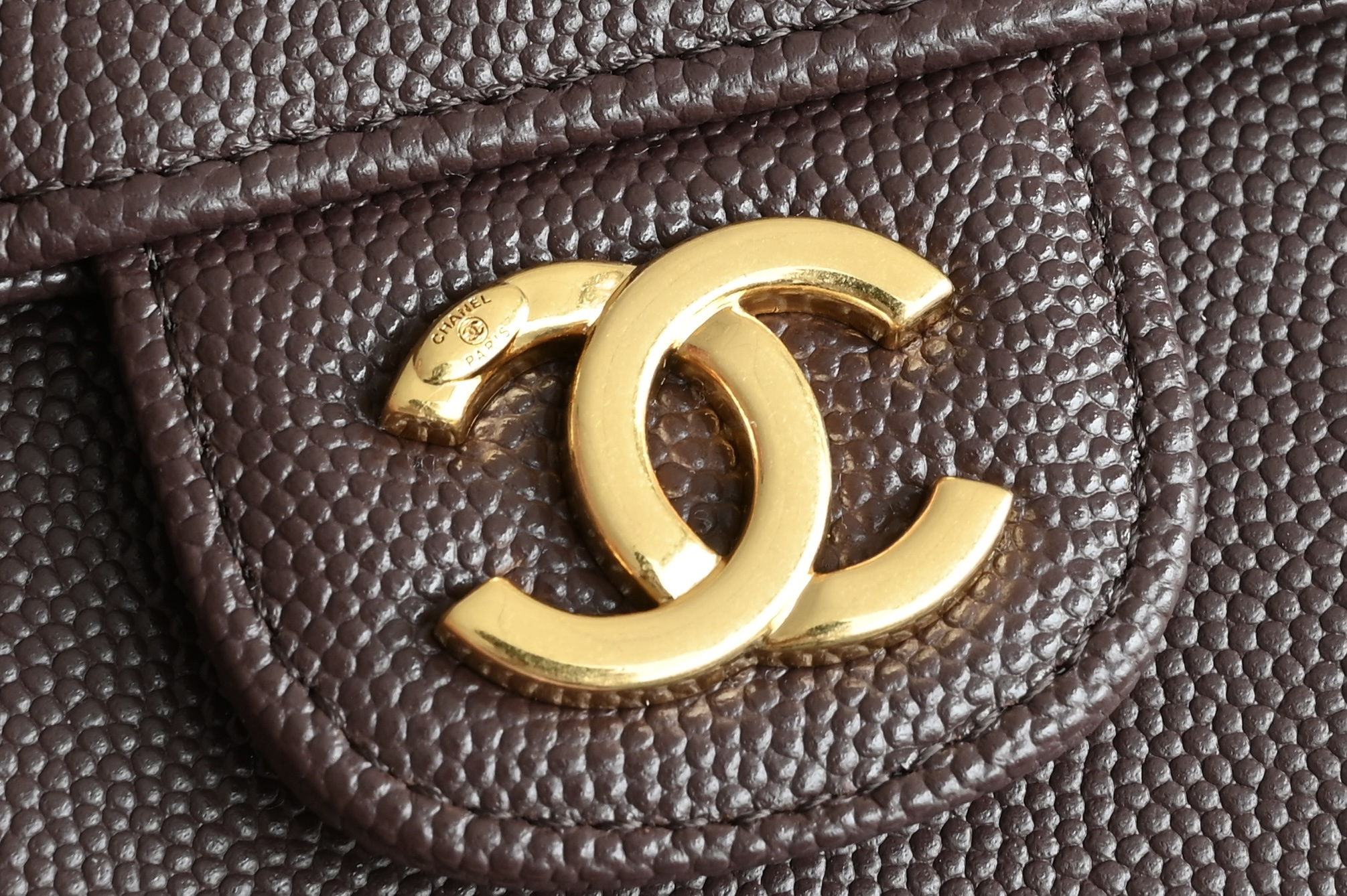 26P Pre-Collection Preppy Coco Small Flap Bag (AS6130) in Dark Burgundy Grained Shiny Calfskin (Caviar) with Gold-Tone Hardware - Mocuir