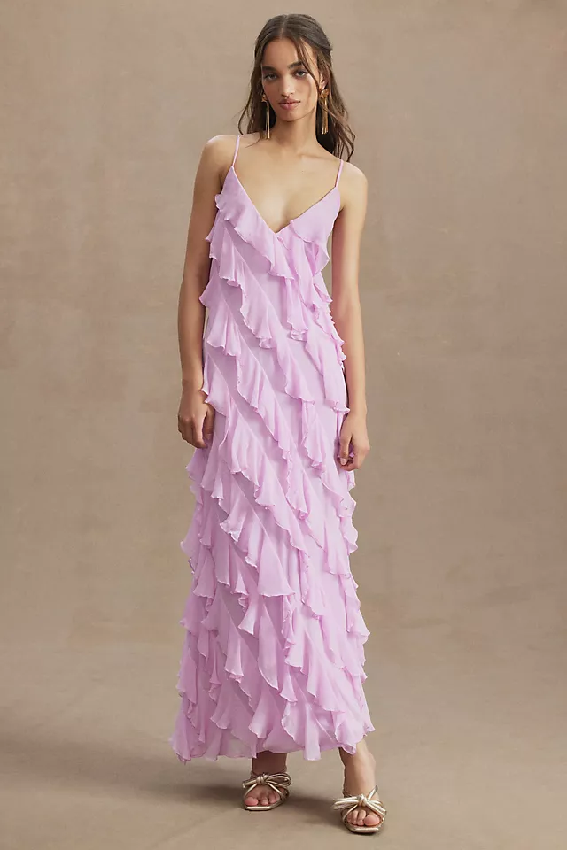 Chic Bias-Cut Ruffled V-Neck Gown LILAC