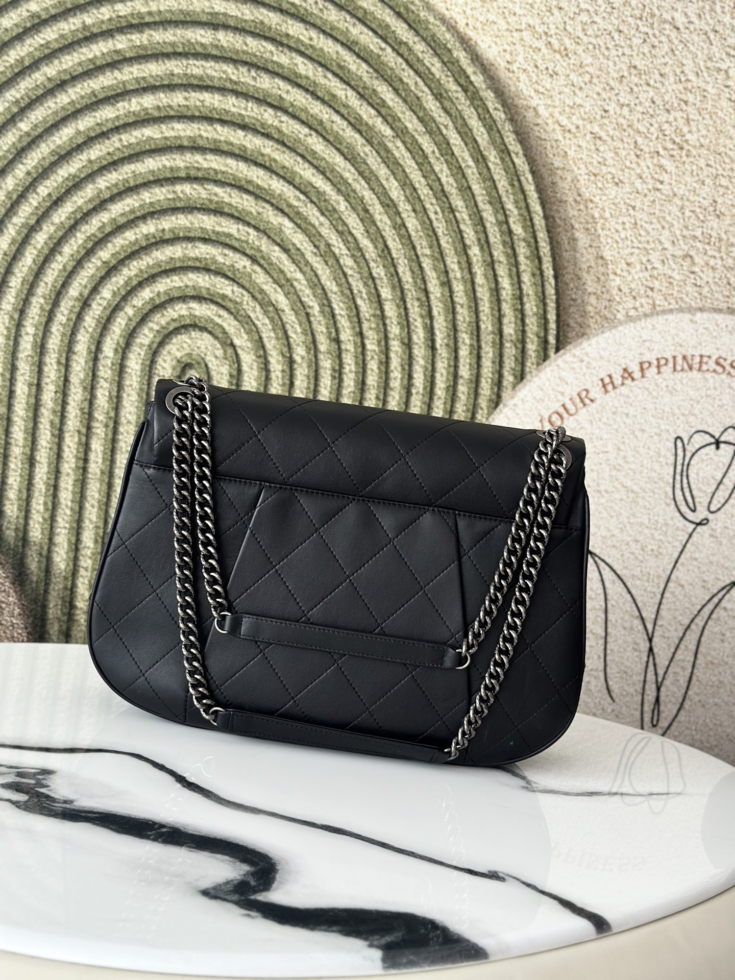 Black Calfskin Quilted Large Messenger Flap Bag with Ruthenium Hardware - Mocuir