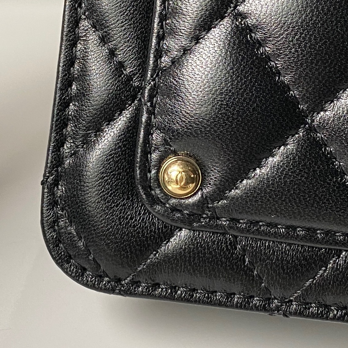 Mini Top Handle Flap Messenger Bag in Black Quilted Lambskin with Light Gold-Tone Hardware - Mocuir