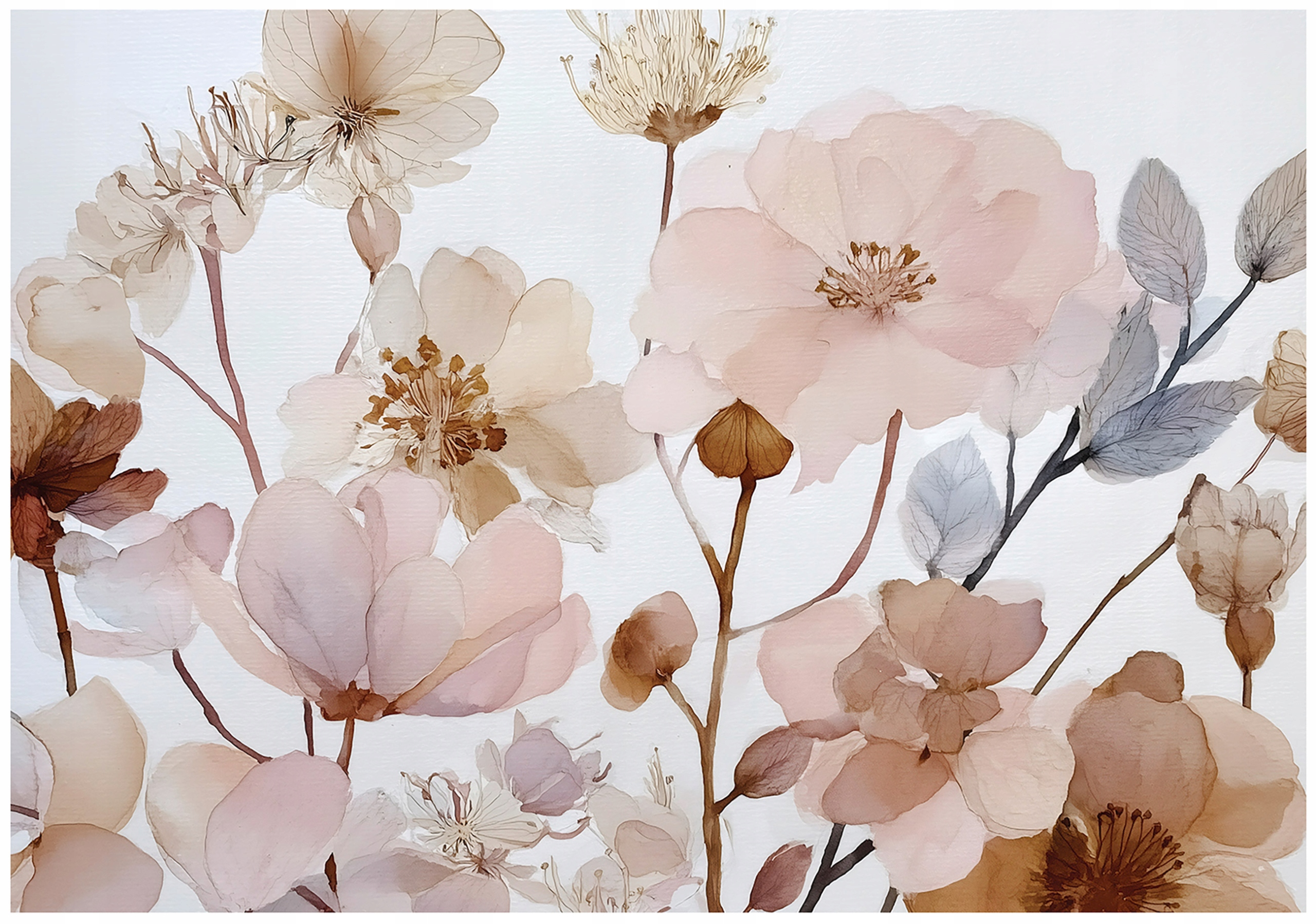 Boho wildflower wall mural for bedroom or living room, non-woven wallpaper