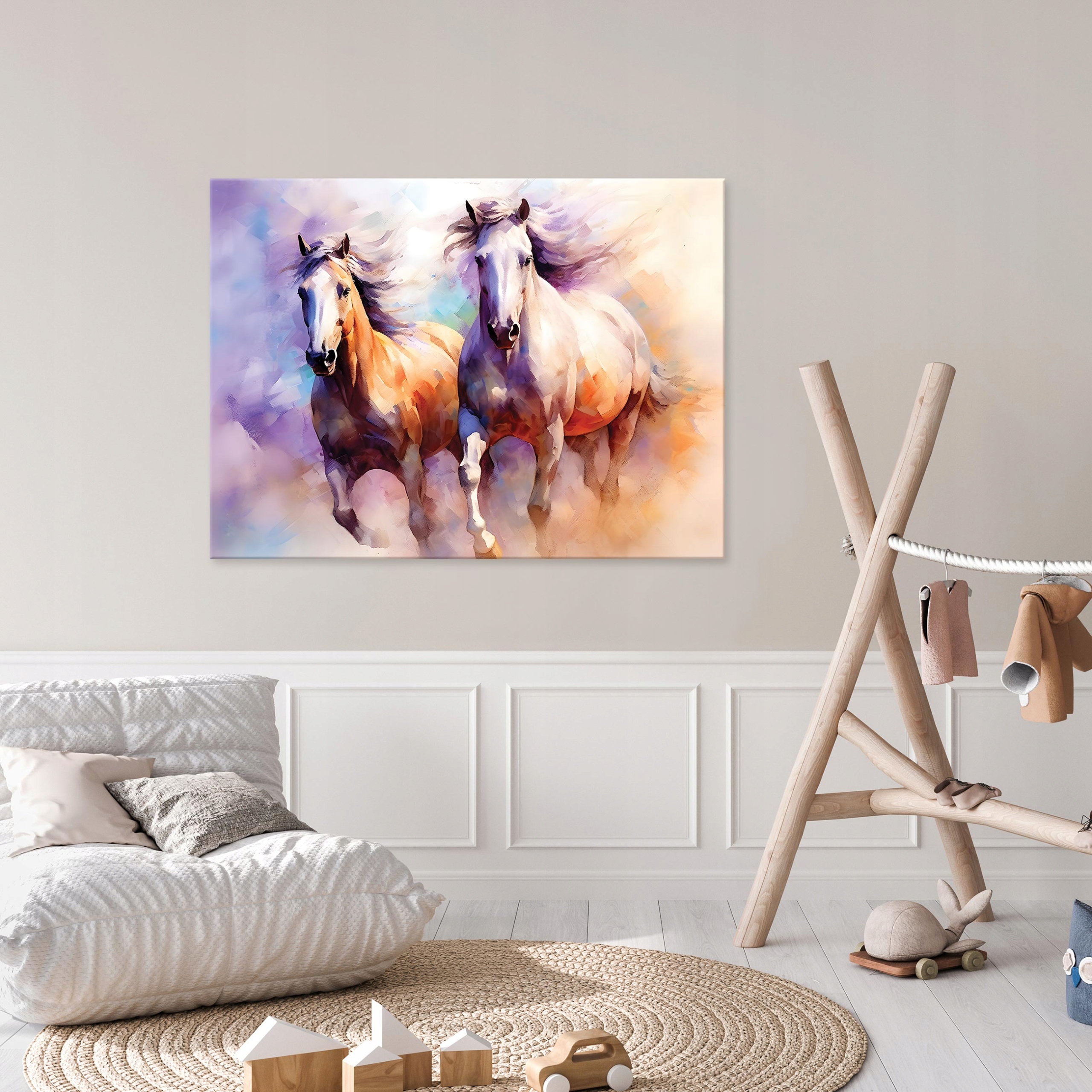 Abstract painting of horses, watercolor on canvas, 60x40