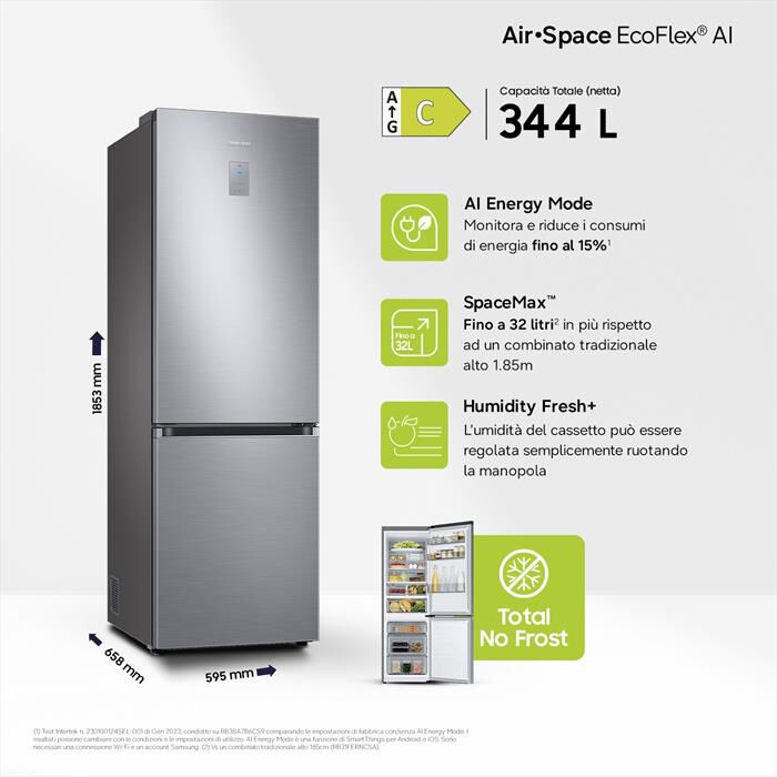 SAMSUNG - Frigorifero combinato RB34C775CS9/EF ClasseC 344lt-METAL INOX