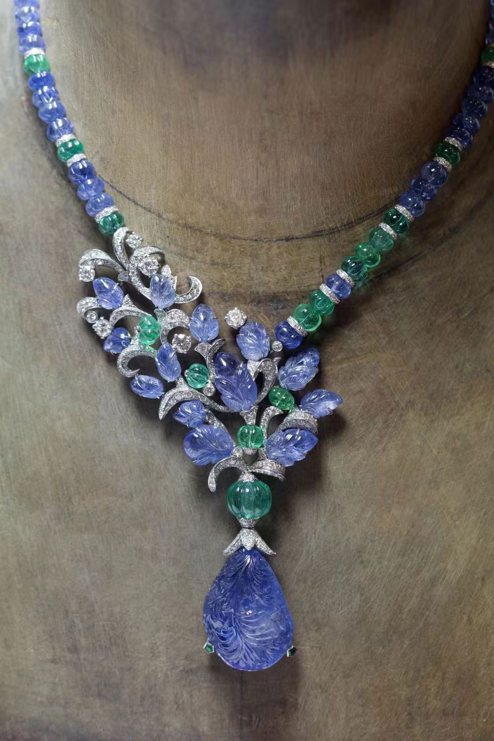 Fruit Pouch Sapphire Emerald Necklace