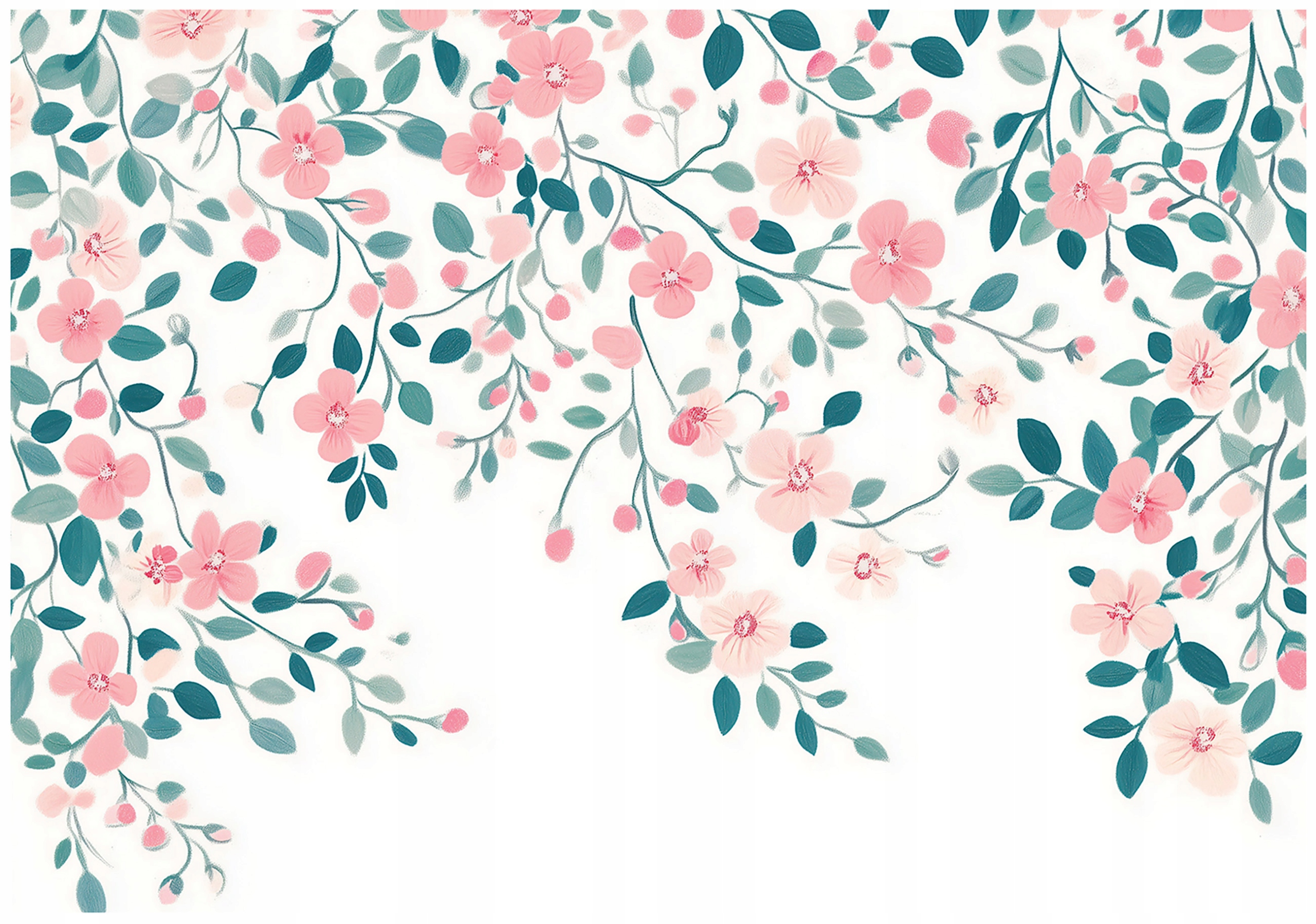 Wall mural flowers leaves pink bedroom living room wallpaper non-woven