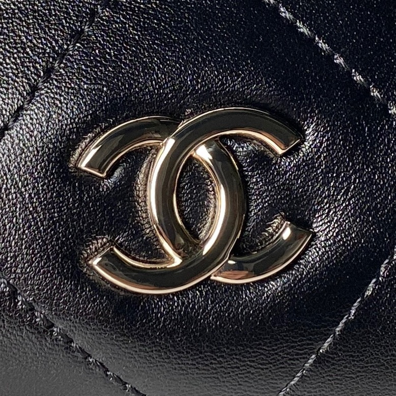 26P Hobo Bag in Black Shiny Lambskin with Light Gold-Tone Hardware - Mocuir