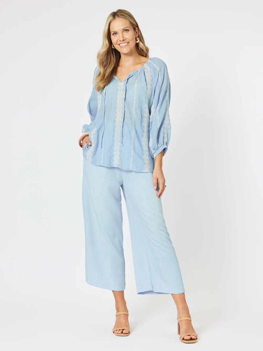 Smocked-Waist Cotton Wide Leg Pant‌