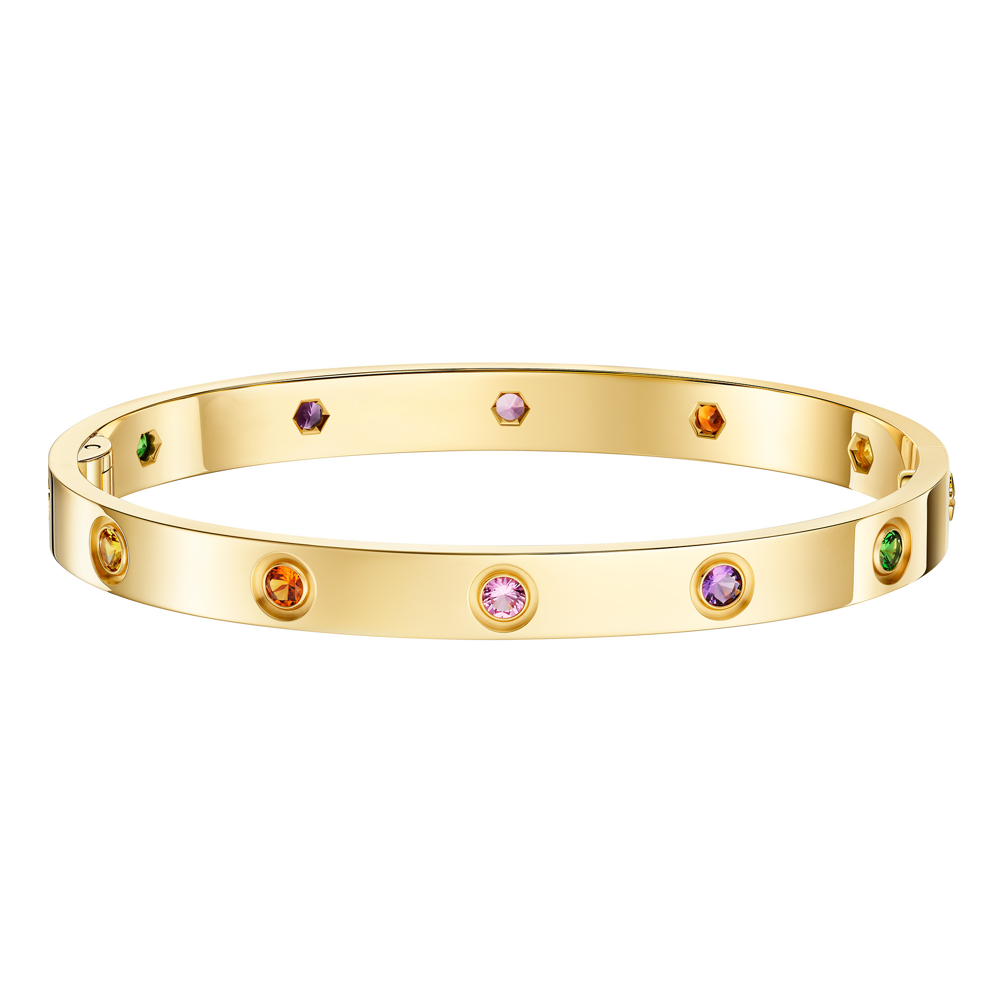 Yellow Gold Rainbow Gemstone Screw Bracelet