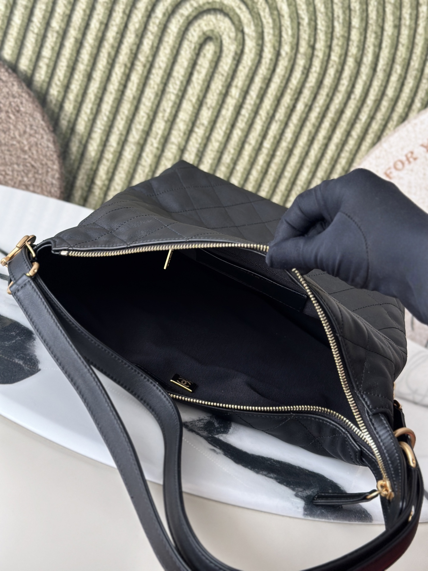 Quilted Calfskin Large Hobo Bag in Black Calfskin with Gold-Tone Hardware - Mocuir