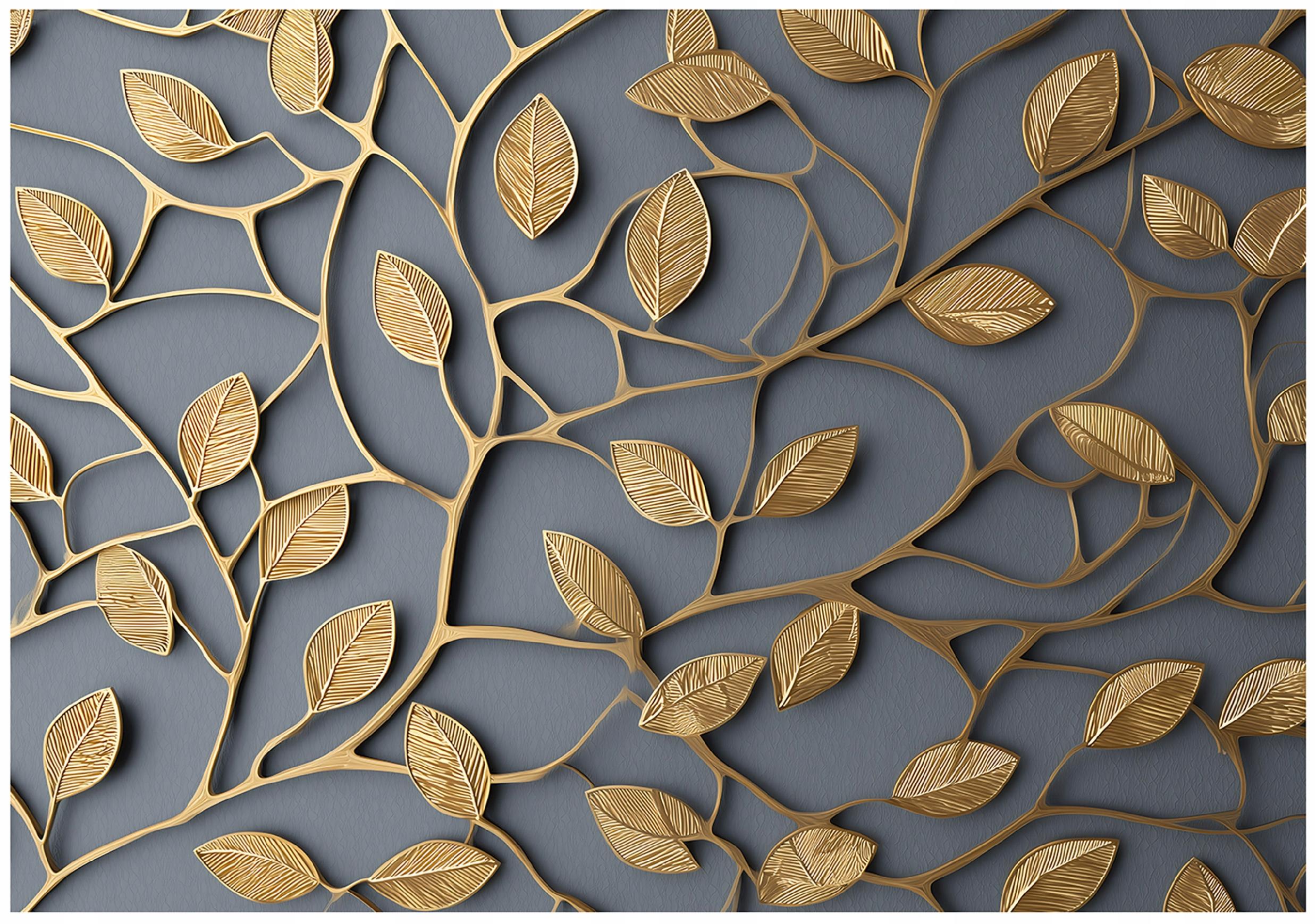 Wall mural with golden abstract leaves for bedroom or living room,