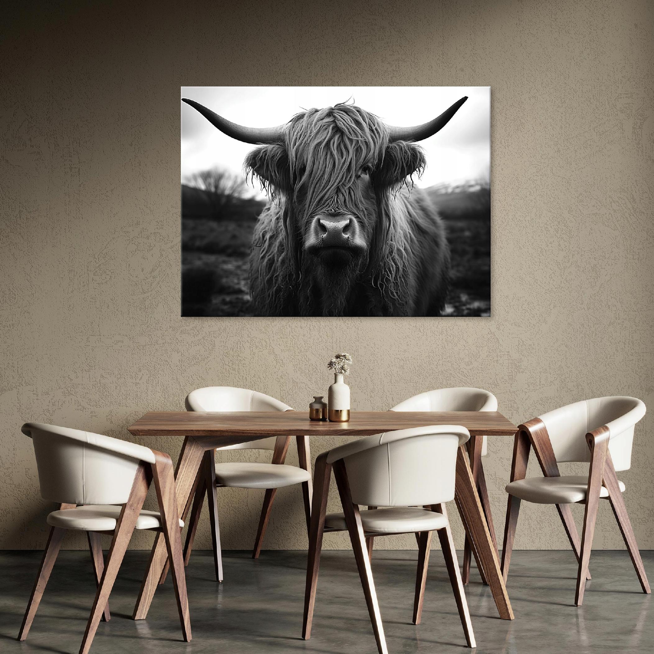 Canvas painting of a Scottish cow for the bedroom or living room, modern, 40x30