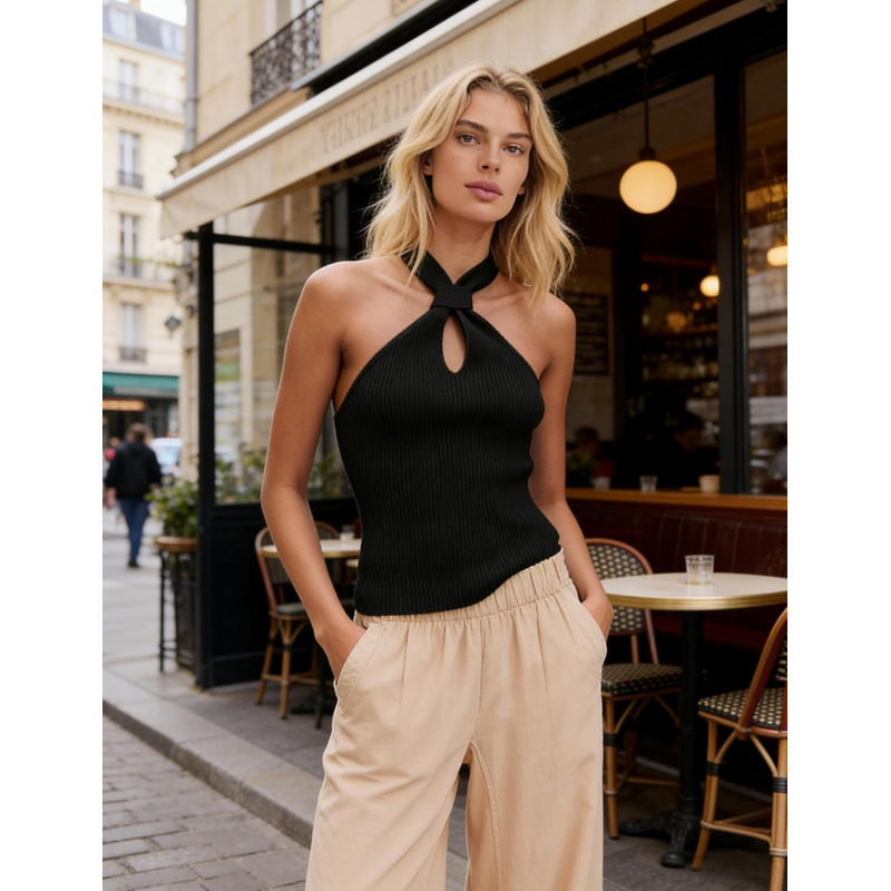 Women Halter Tank Tops Cross Over Sleeveless