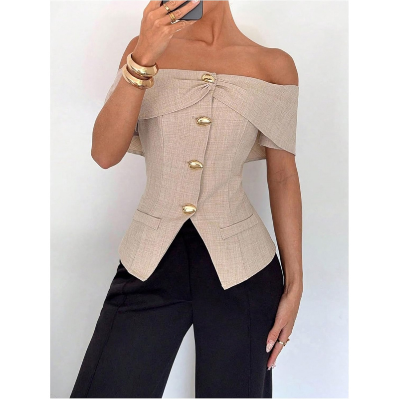Women's Metallic Button Up