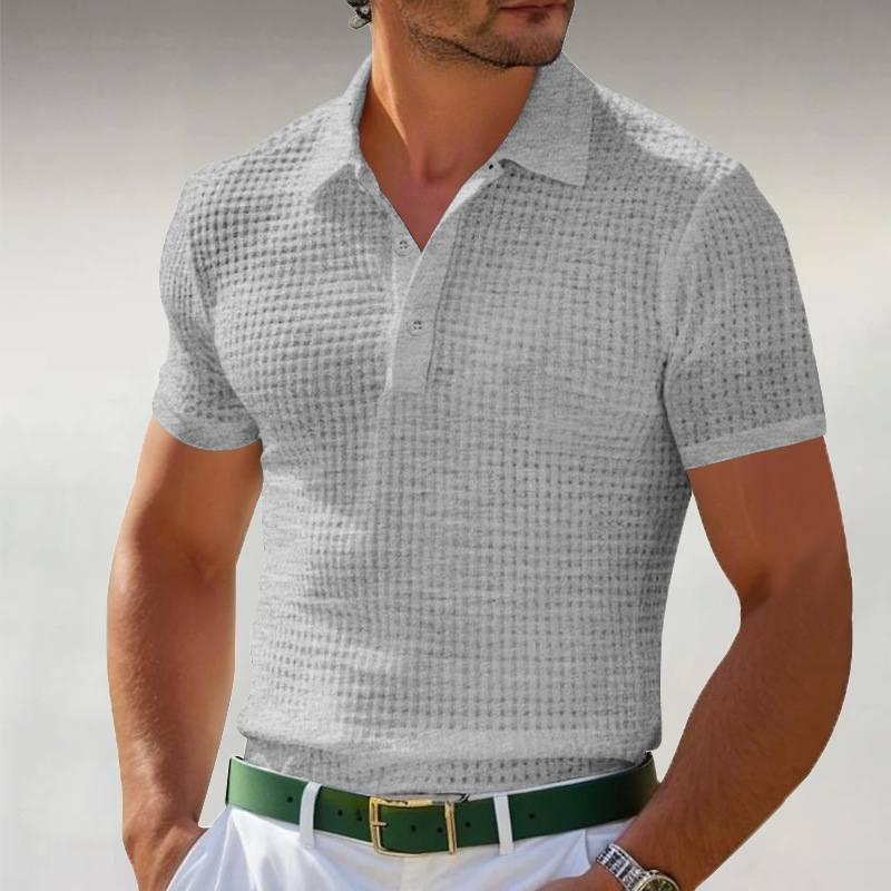 Men's Sporty Button Waffle Polo Shirt
