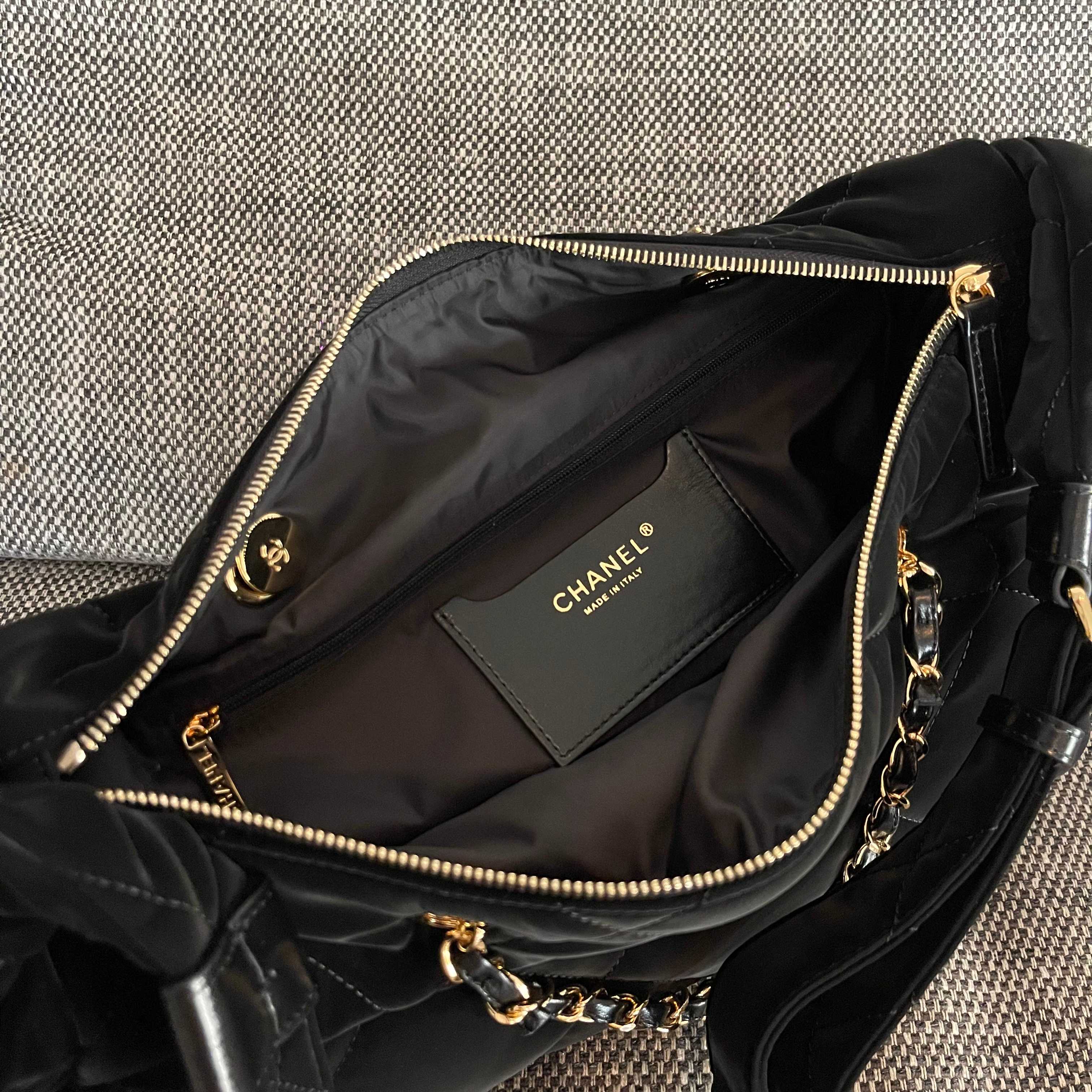 24N Coco Neige Large Hobo Bag in Black Satin Nylon (Gold Hardware) - Mocuir