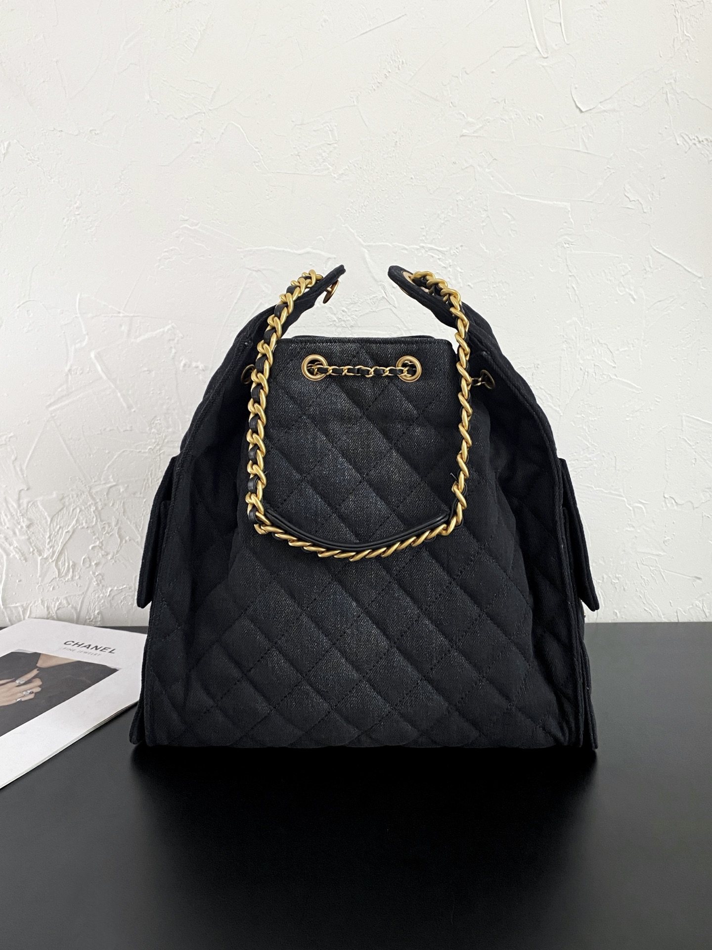 25C Small Hobo Bag in Black Washed Denim with Antique Gold Hardware (Model AS5293) - Mocuir